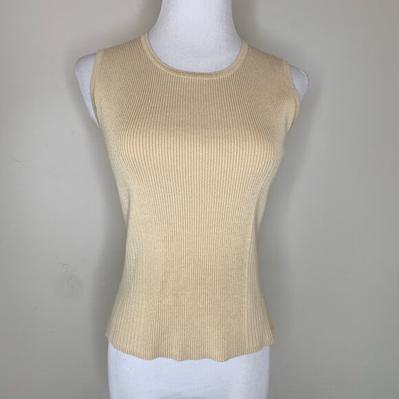 Tan Ribbed Sweater Set Shell and Zip Front Cardigan Sz Small - Picture 2 of 7